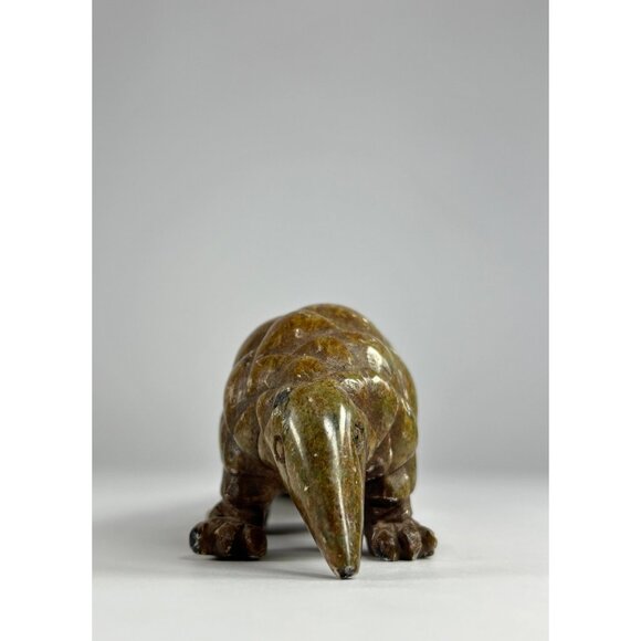 VTG Pangolin Stone Sculpture Handmade Handcarved Brown Verdite Stone Paperweight - Picture 6 of 12